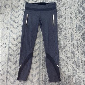 Grey Lululemon Leggings with Mesh and Zippers